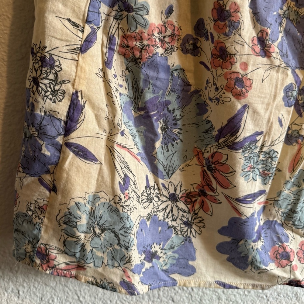 O’Neill Floral Button Down Strapless Mini Dress Cream Blue Purple Women’s Size M - Picture 4 of 9